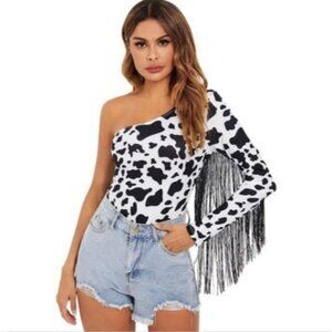 Shein cow print fringed bodysuit